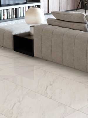 withe living room florors with White Dolomite porcelain tile