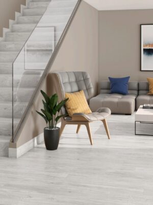living room with large tiles that look likes hardwood floors in white color
