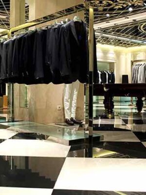 36x36 plain white tile in a commercial space
