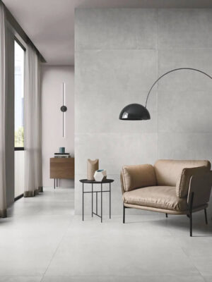 light color walls and floors with light gray porcelain tile