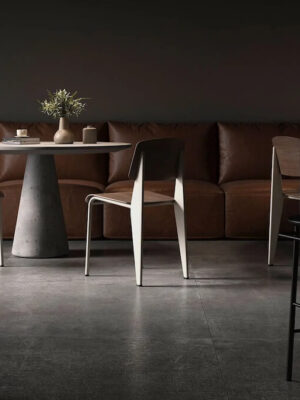 dining room with a dark color color porcelain tile floors
