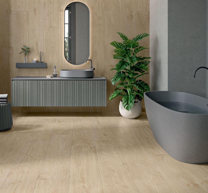 a living room picture with very light color beechwood tile