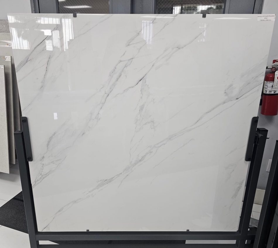 showroom display picture of the Statuario Polished porcelain tile