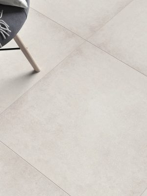picture showing cement effect tile Lunar Veil Taupe tile on the floor
